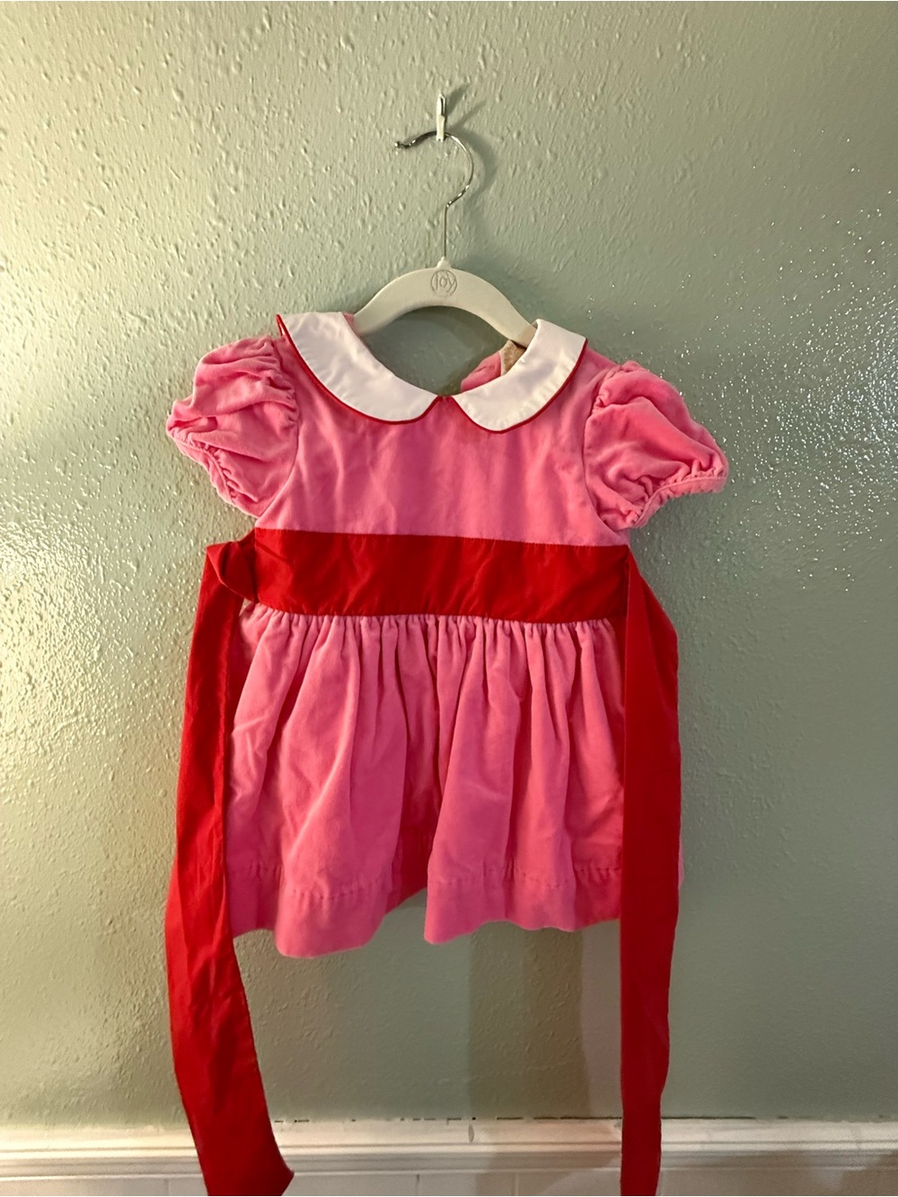 The Beaufort Bonnet Company Pink Dress with Red Sash and White Collar